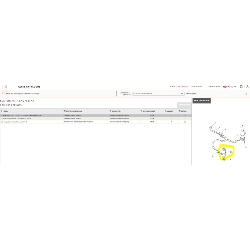 Jaguar XJ8 and late early shape XK – Headlamp Powerwash Pump