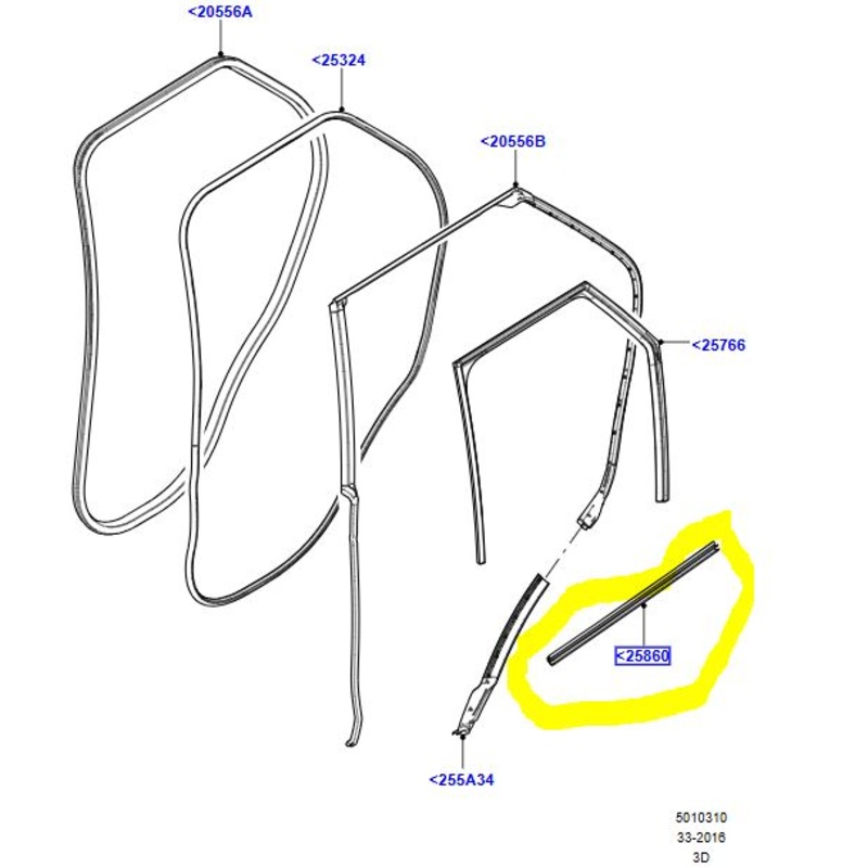 Land Rover Discovery 5 – LHR door Horizontal weatherstrip – base of glass