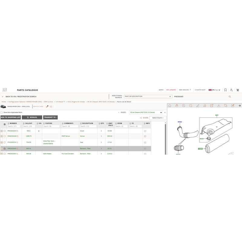 Range Rover 2002-2009 Genuine Air Filter – 3.0 Diesel M57 D30