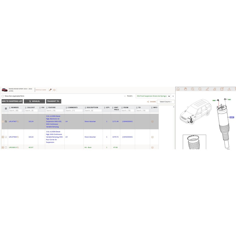 Range Rover Sport 2014-2022 LHF Shock Absorber – see description for specific fitment detail