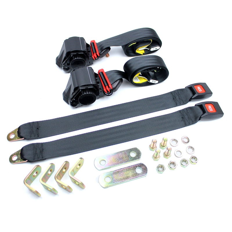 Black Seat Belts – Non US – Bench Seat 3 Point Lap & Shoulder Retractable – BJ 1975-1984
