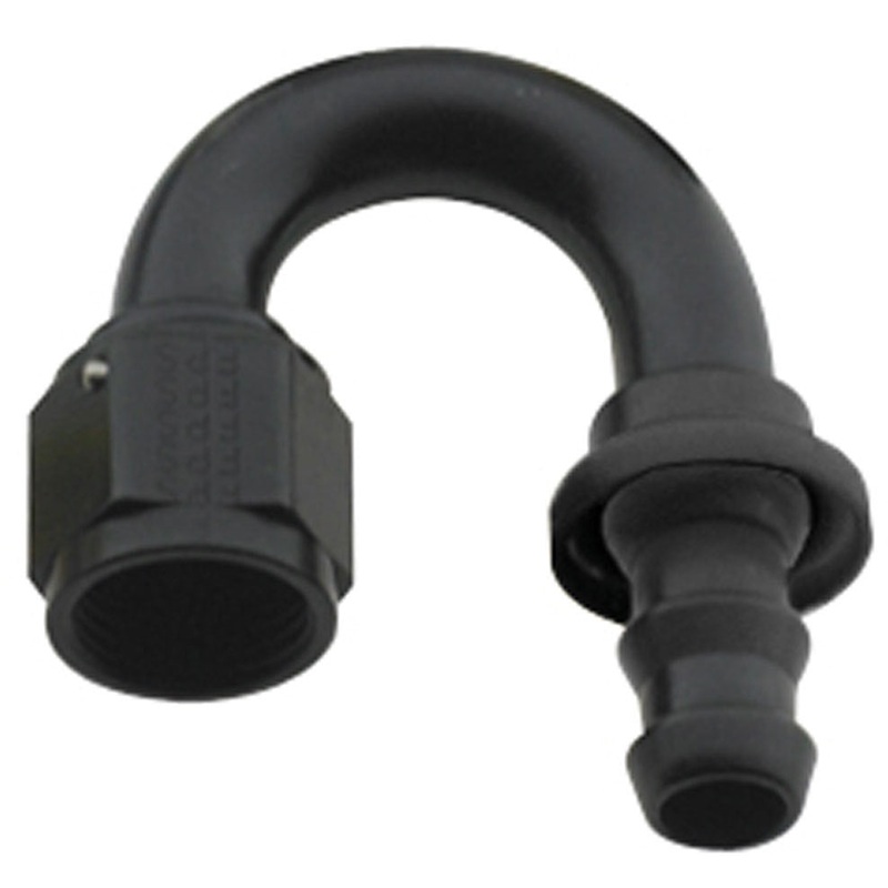 Fragola Hose Fitting #16 180-Degree Push Lock Black 218016-BL