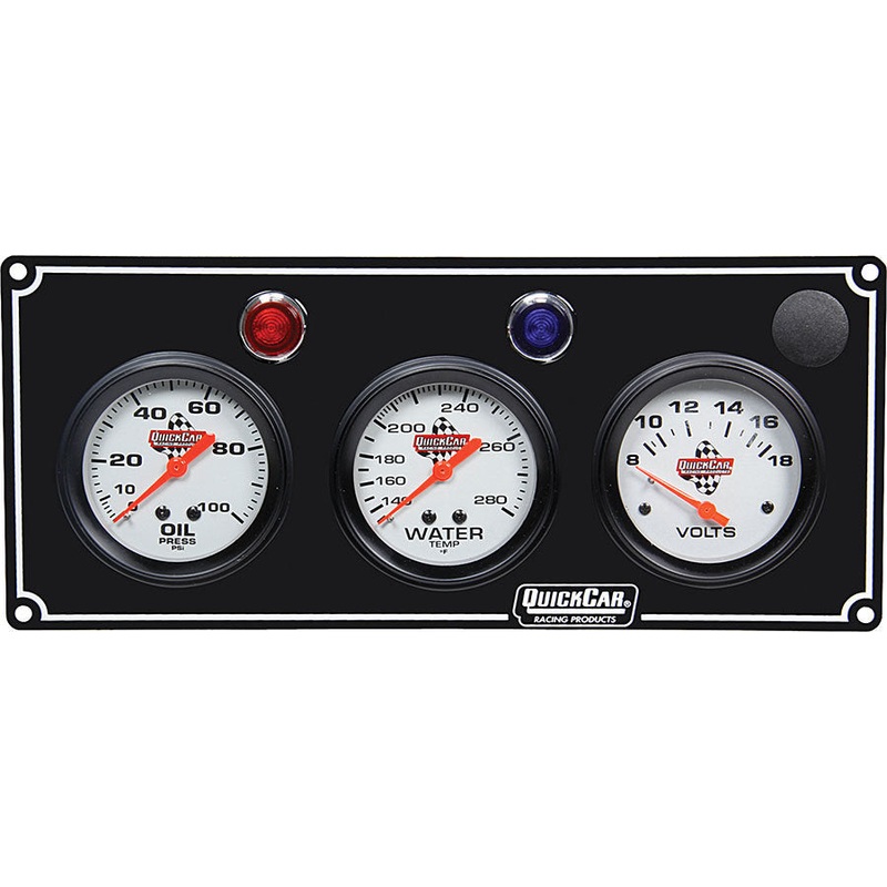 QuickCar 3 Gauge Panel OP/WT/Volt Black
