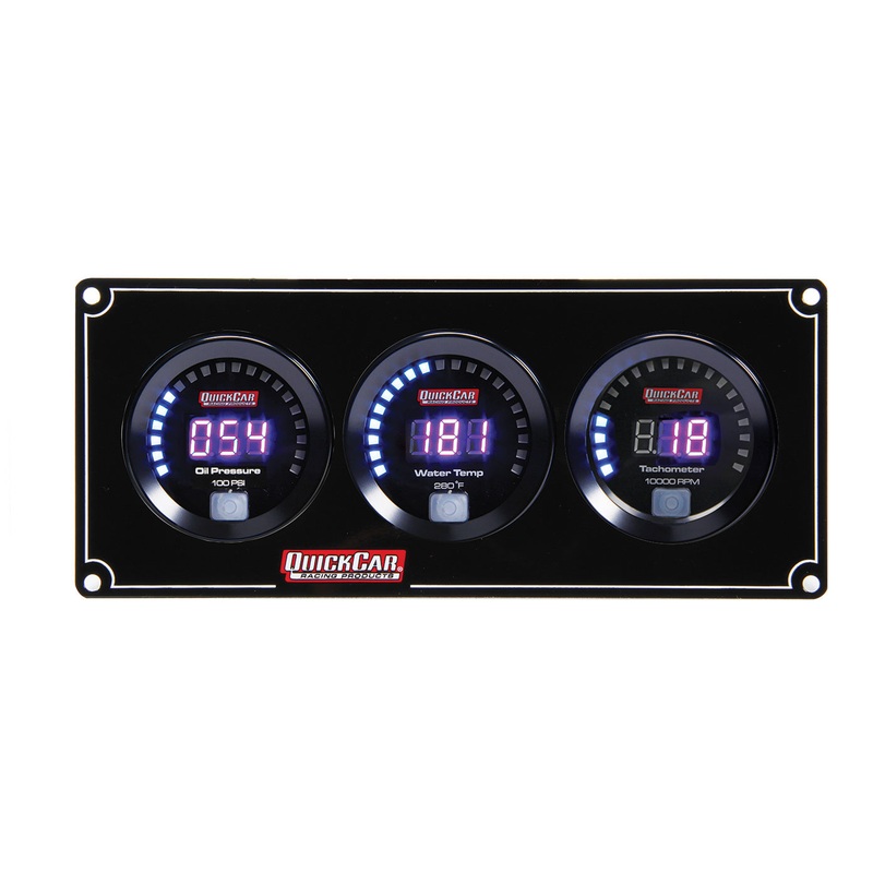 QuickCar Digital 2-1 Gauge Panel OP/WT w/Tach