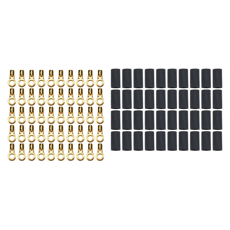 QuickCar Ring Terminal 1/4 8 Gauge w/Heat Shrink 50pk