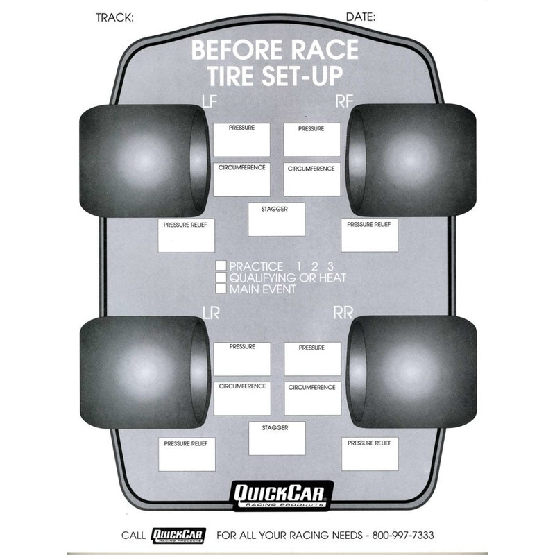 QuickCar Before Race Tire Set-Up Forms (50pk)