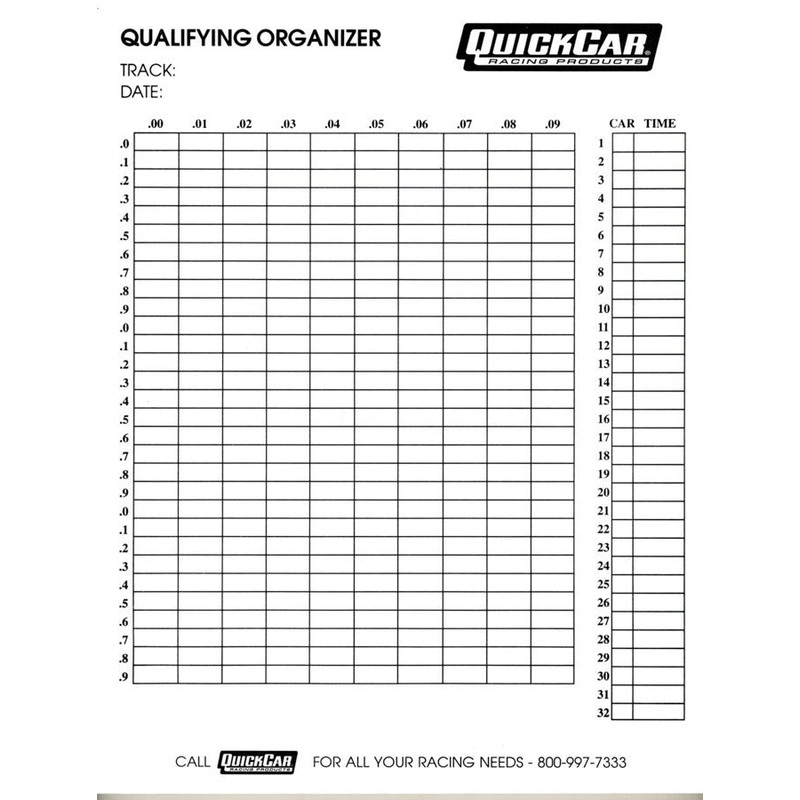 QuickCar Qualifying Organizer Sheets (50pk)