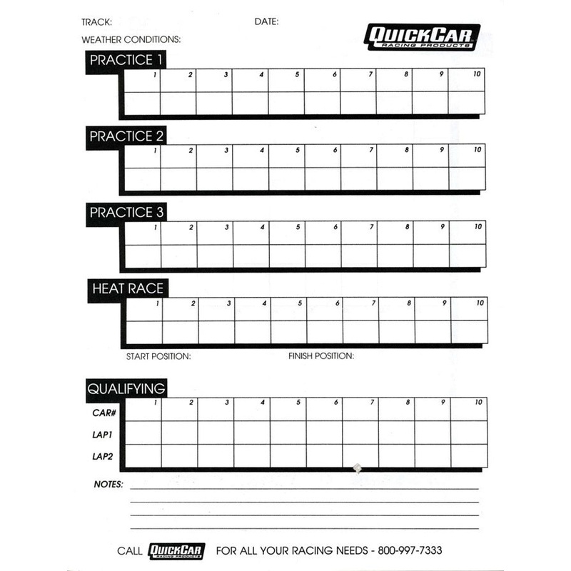 QuickCar Time Organizer Sheets 100 Lap (50pk)