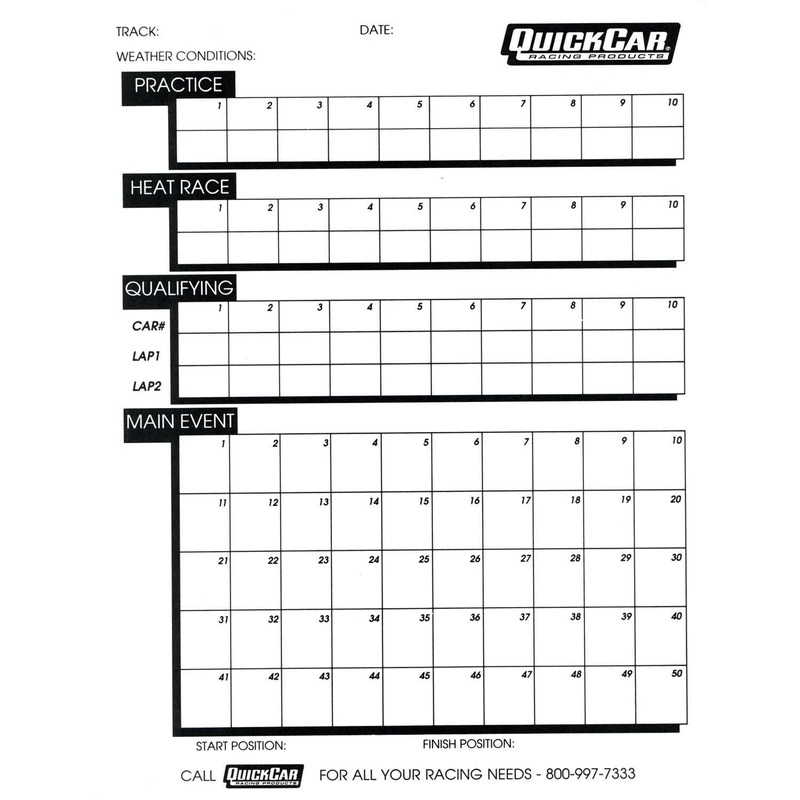 QuickCar Time Organizer Sheets 50 Lap