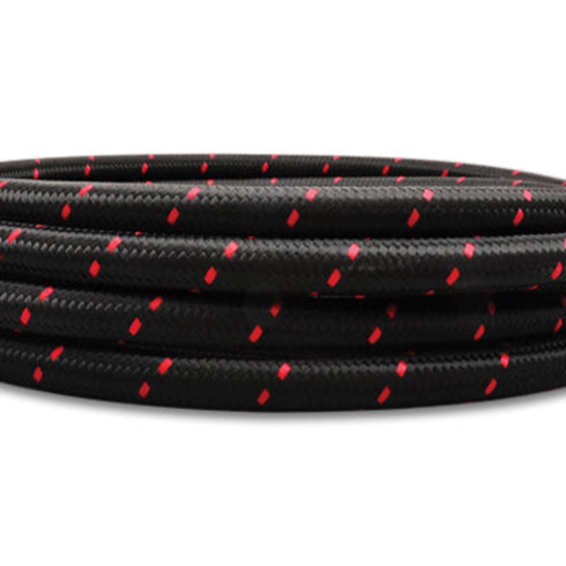 -6 Black Red Nylon Braided Flex Hose 10′ Roll 11966R