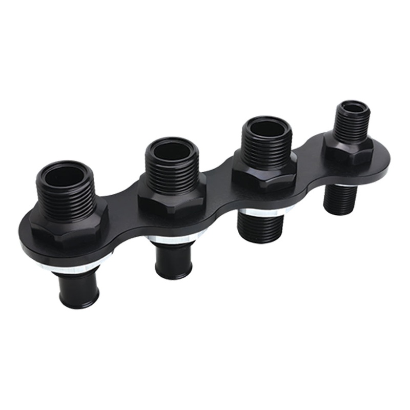 Billet Specialties A/C & Heat Bulkhead Inli ne Push-On 4-Port Black