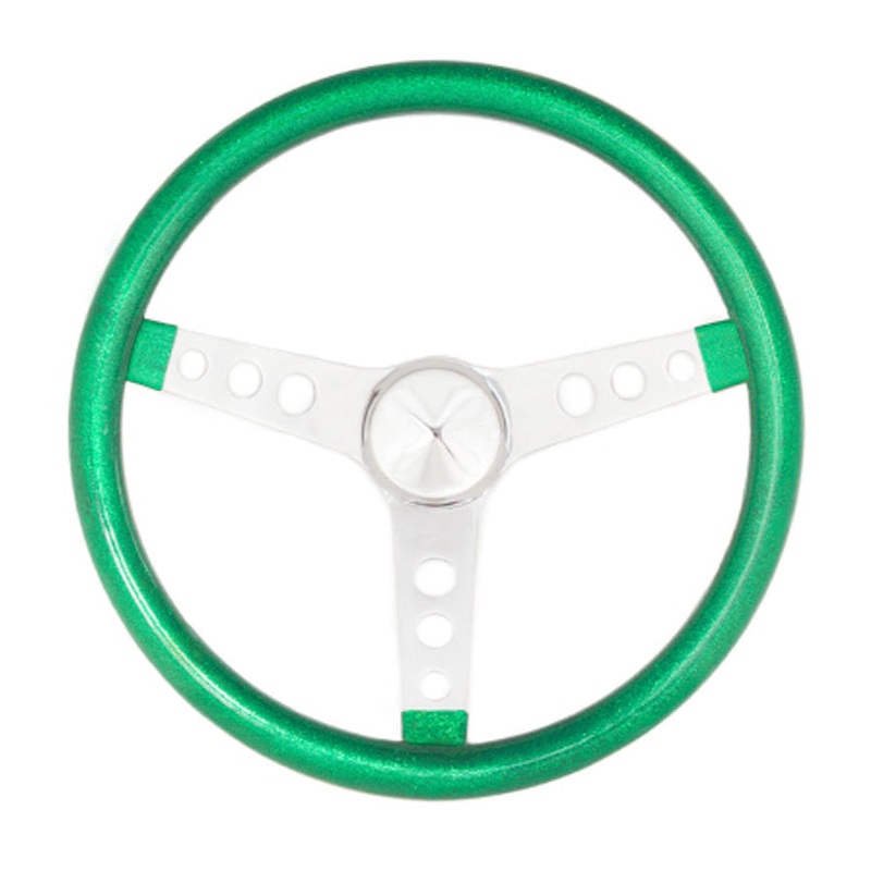 Grant Metal Flake Steering Wheel, Green/Chrome 13.5