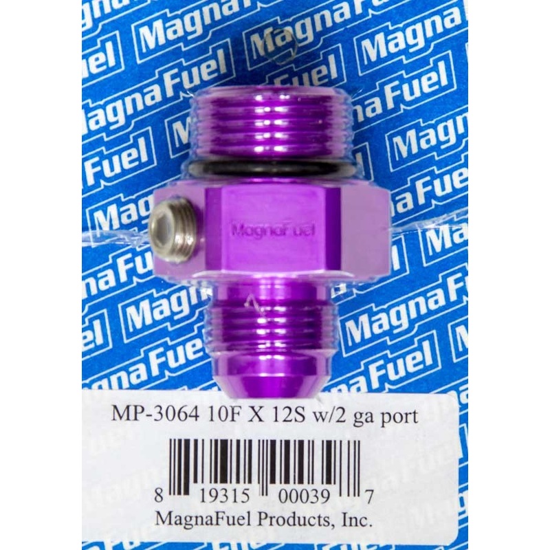 MagnaFuel #10 to #12 O-Ring Male Adapter Fitting w/Gauge